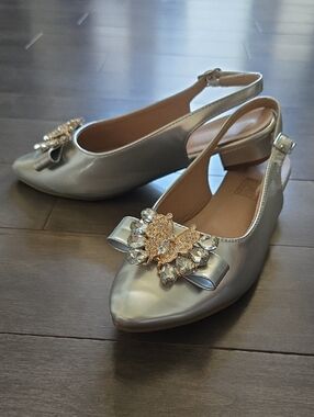 Girl’s Silver Slingback Flats with Crystal Butterfly Accent